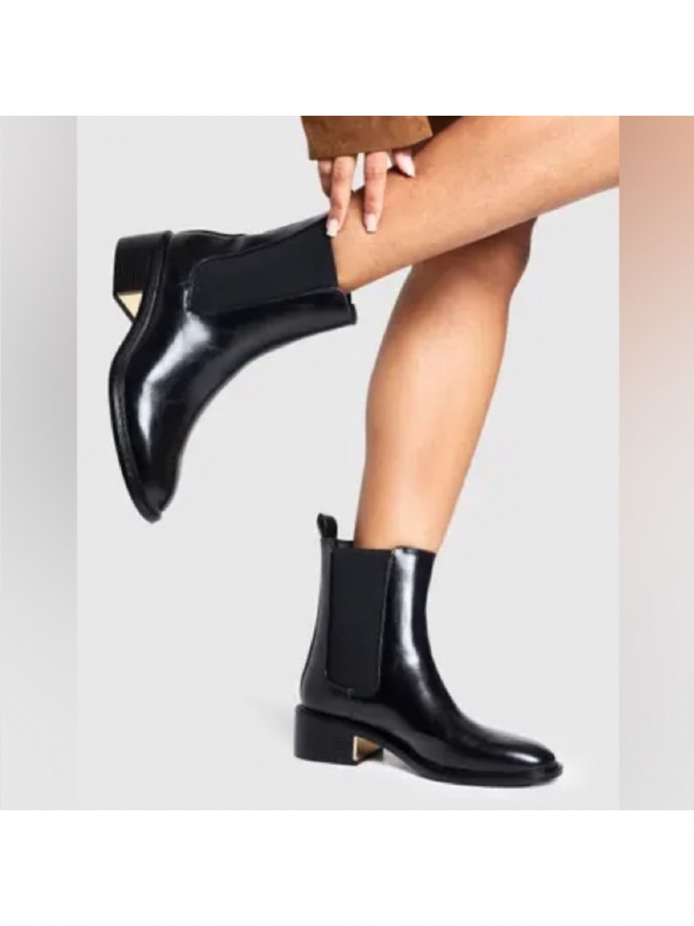 Zara faux leather black Chelsea ankle boots with gold heel